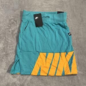 Nike Skirt Girls Small Teal Air Logo Sportswear Elastic Waist Cotton Pockets